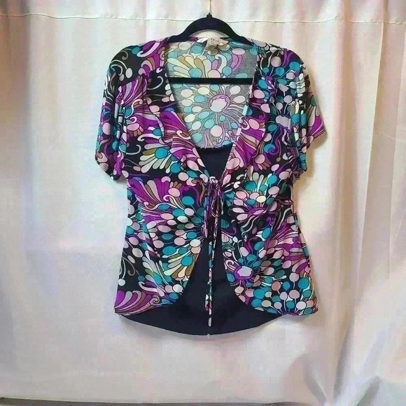 AA Studio Purple Floral Pattern Blouse with Cardigan Women's 14w - Picture 2 of 4